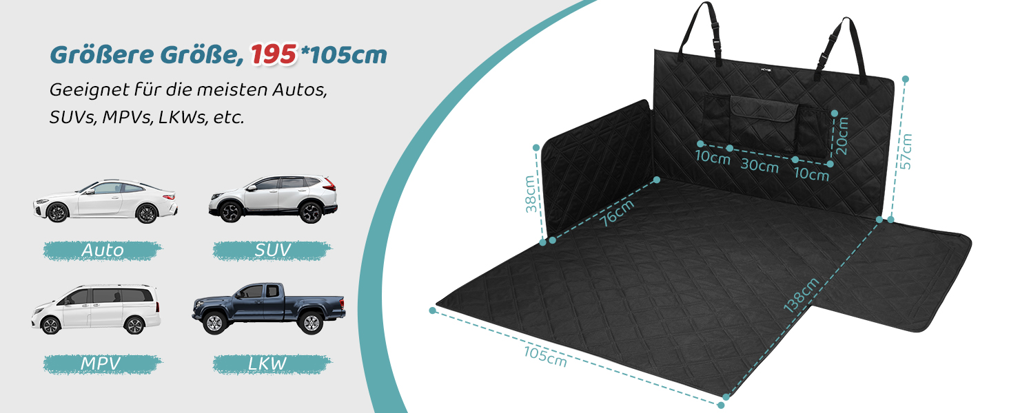 Захист для багажника авто для собак KYG з неслизьким дном, захистом бокових панелей та краю, універсальний, вологостійкий та стійкий до подряпин, 195 x 105 см