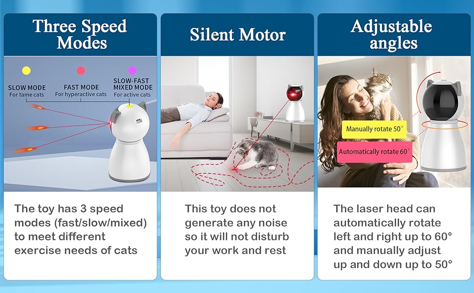 Інтерактивна іграшка для котів Petiepaw з лазером, автоматична, з випадковою траєкторією, перезарядна, для котів/кошенят/собак