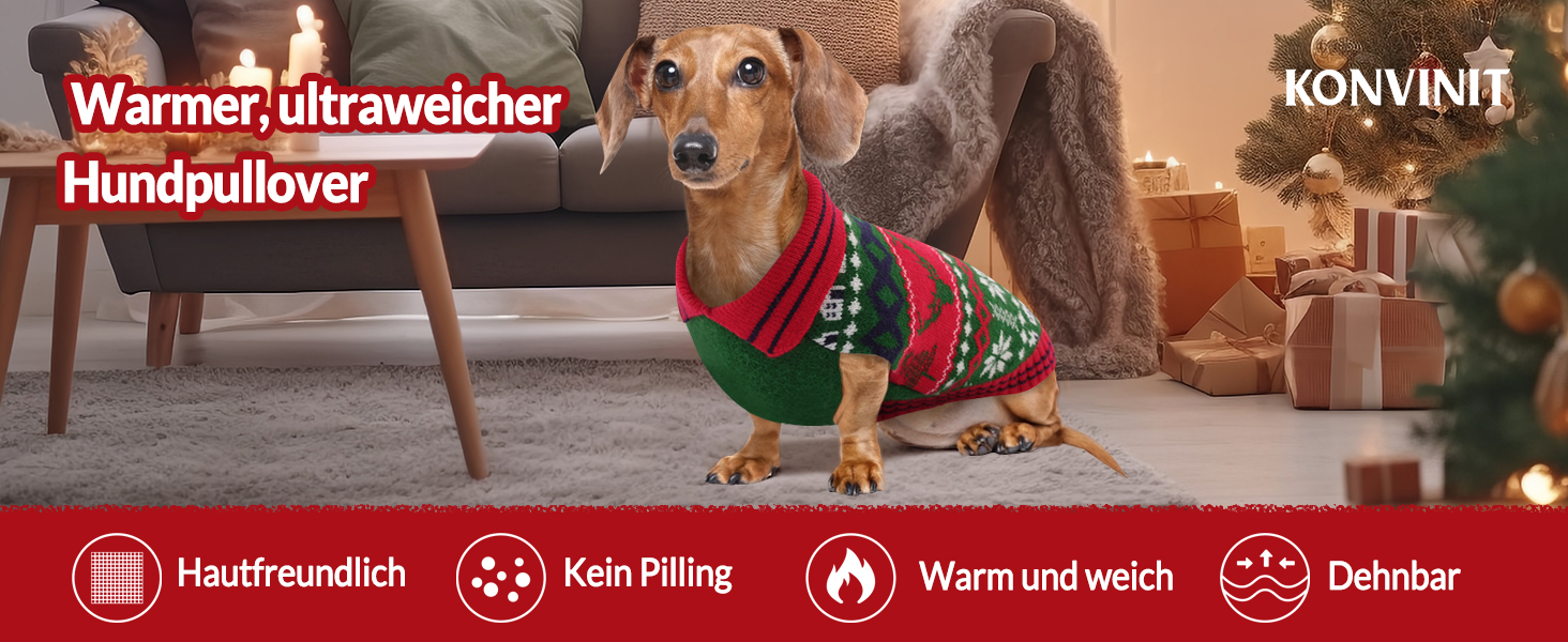 Світер для собак KONVINIT з різдвяним дизайном (олень, сніжинки, ялинка). Теплий різдвяний костюм для собак, зелений, XXL (71 см обхват грудей)