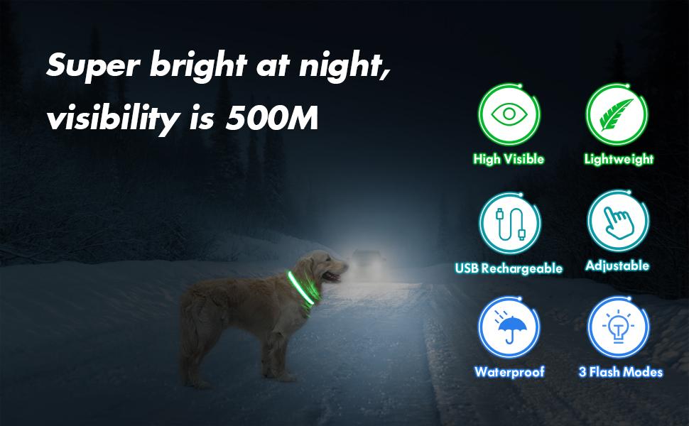 Світлодіодне нашийник для собак Masbrill, водонепроникний, з 3 режимами світіння, чорний, розмір S