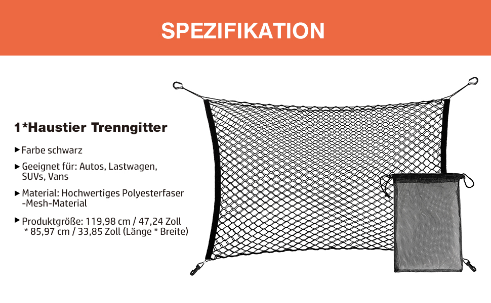 Сітчаста перегородка для тварин в авто, регульована, Oxford, 120x85 см