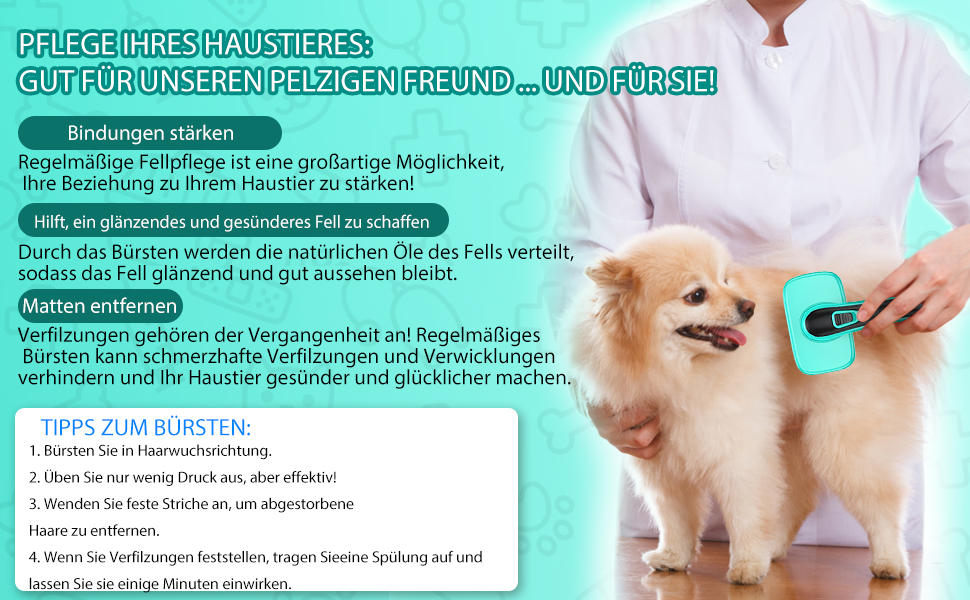 Щітка для собак, котів та інших домашніх тварин, самоочисна, проти підшерстка та розпушеного хутра, зменшує випадіння шерсті, делікатна до шкіри, для великих, середніх та маленьких собак та котів, зелена