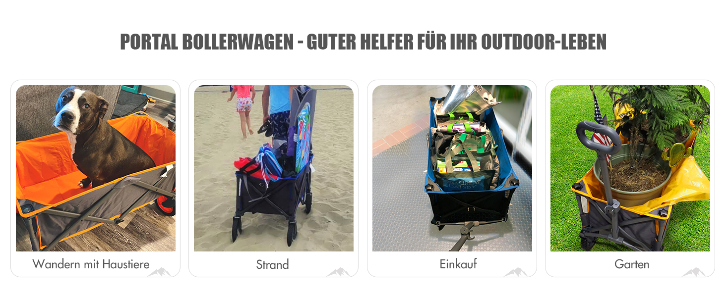 Складаний візок-тележка PORTAL знімний тканний дах, 100 кг, для кемпінгу, саду, пляжу, покупок, блакитний