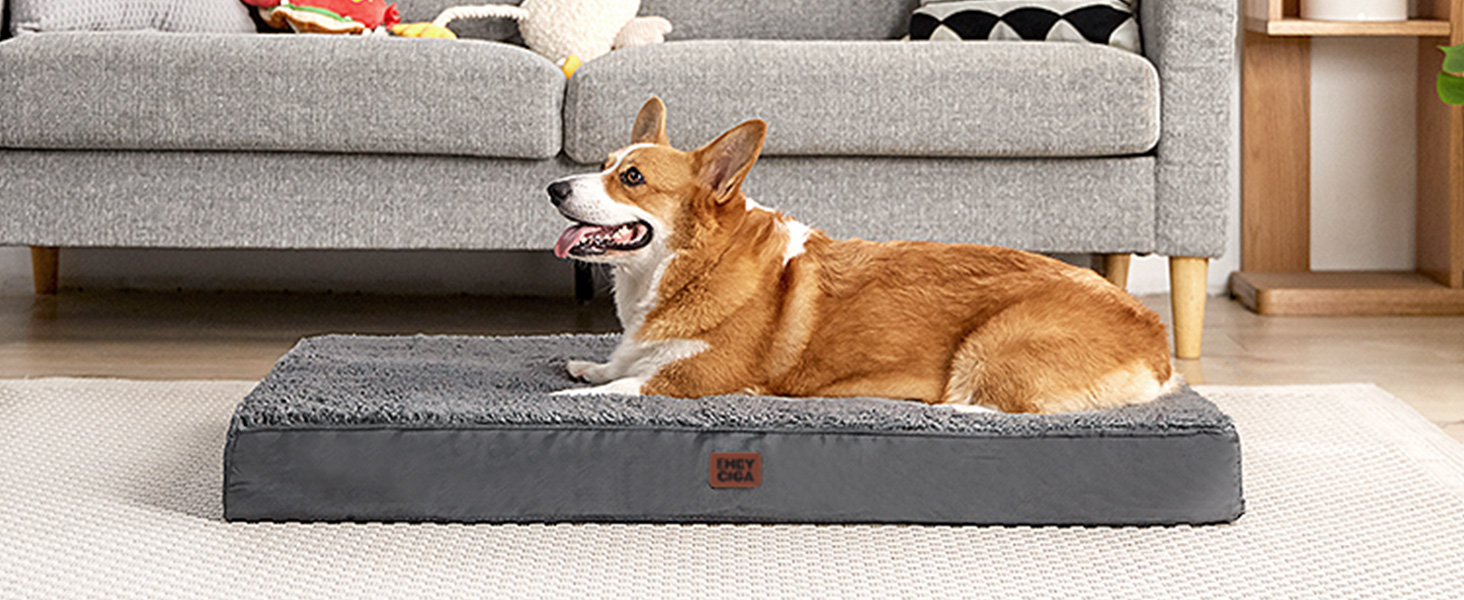 Ортопедичне ліжко для собак EHEYCIGA, 76x51x9 см, сіре. М'яке, миється, для маленьких собак, підходить для клітки.