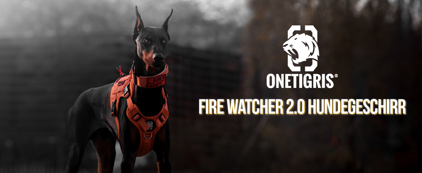 Тактичне обплетення для собак OneTigris Fire Watcher 2.0 з металевою пряжкою, з ручкою, No Pull, MOLLE, чорне, великі породи