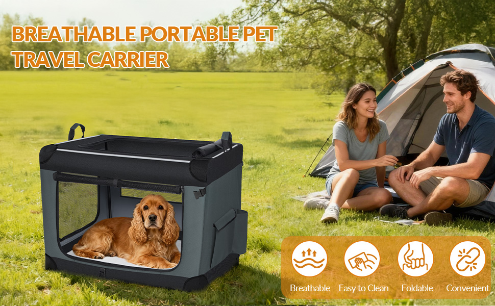 Транспортна переноска для собак Fobyfurny, сіра, 60x42x42 см, 60 л, знімний килимок, світловідбиваючі смуги, кишені, Oxford-Gewebe, FPDT005OG1