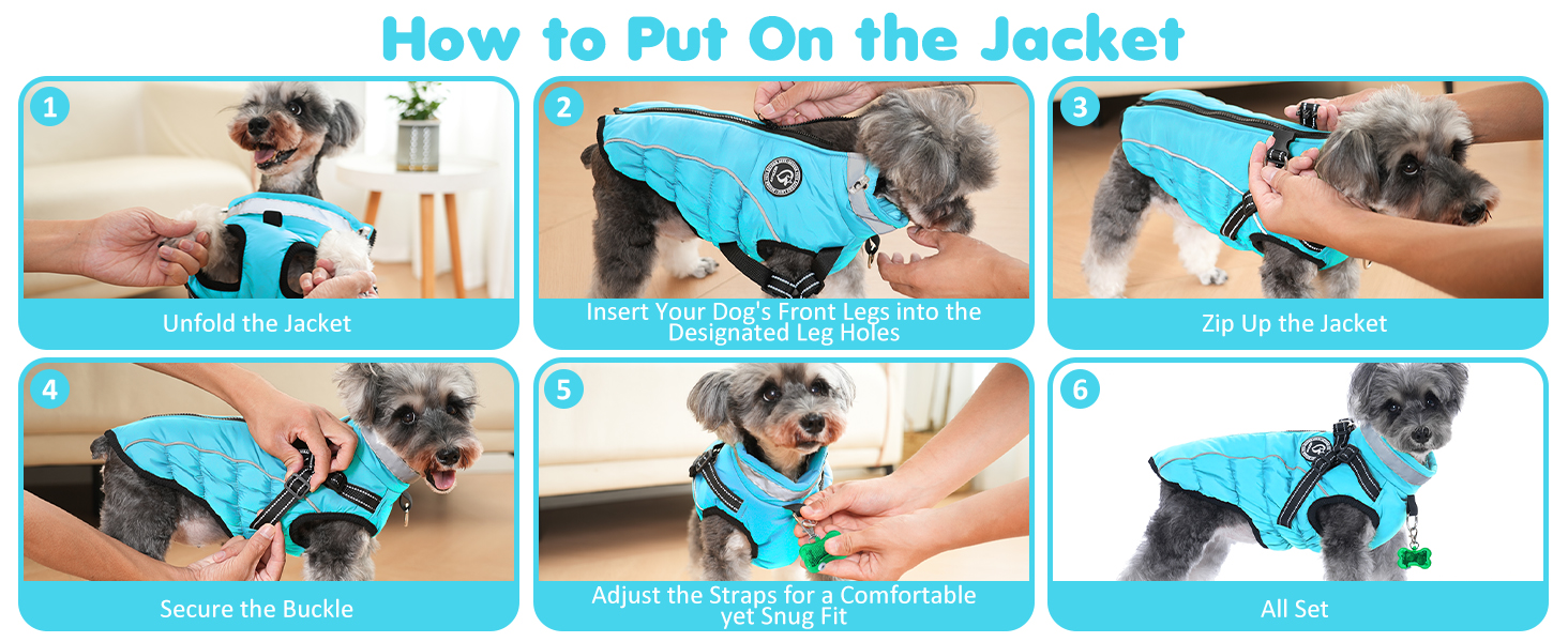 Зимовий одяг для собак HezzLuv: теплий водонепроникний одяг з LED-краваткою та світловідбиваючими смугами, розмір M, блакитний