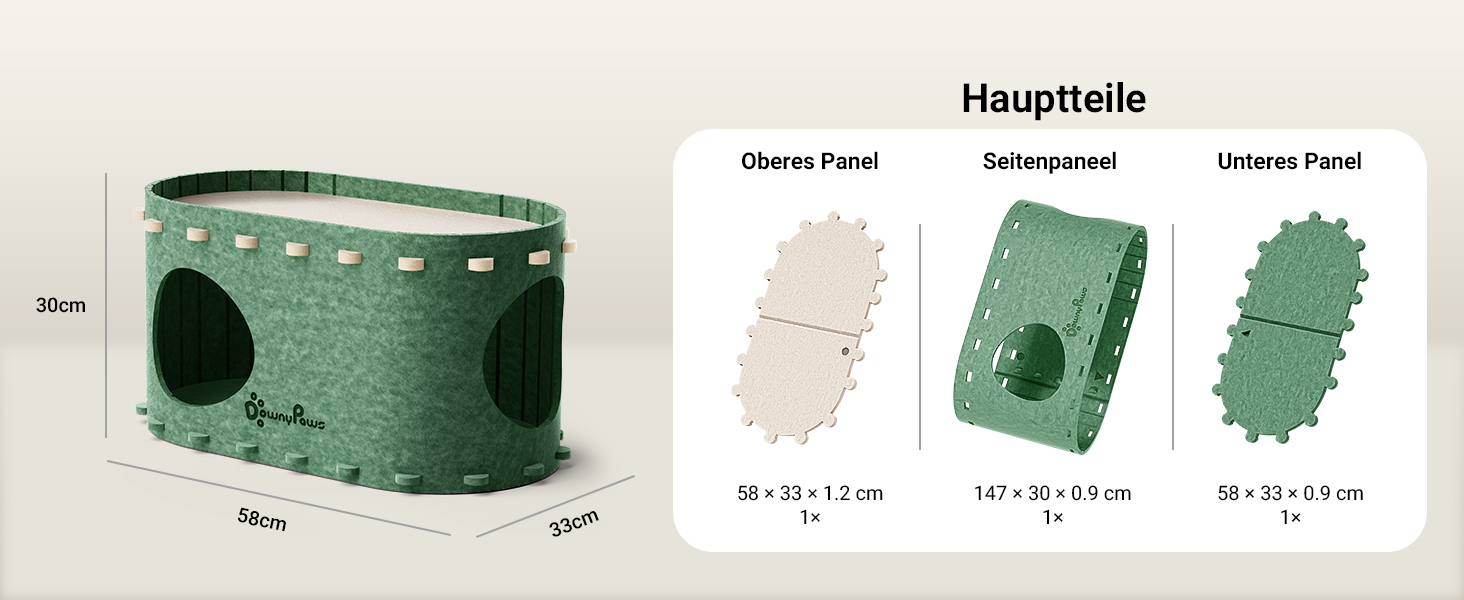 Кігтеточка-будиночок для котів DownyPaws з фетру, 2-ярусна, 50x33x50 см, зелена