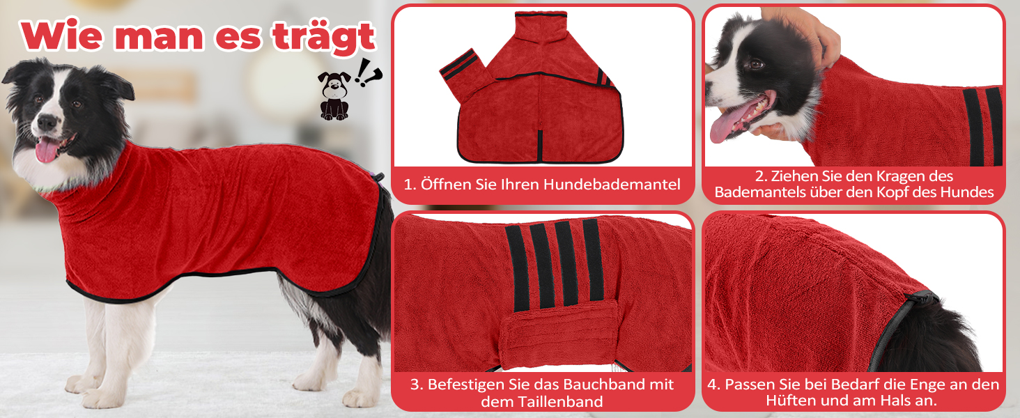 Рушник для собак з мікрофібри, рушник для собак середніх та великих порід, швидковисихаючий, рушник для собак з клямками (Dunkel XXL) (2XL, Червоний)