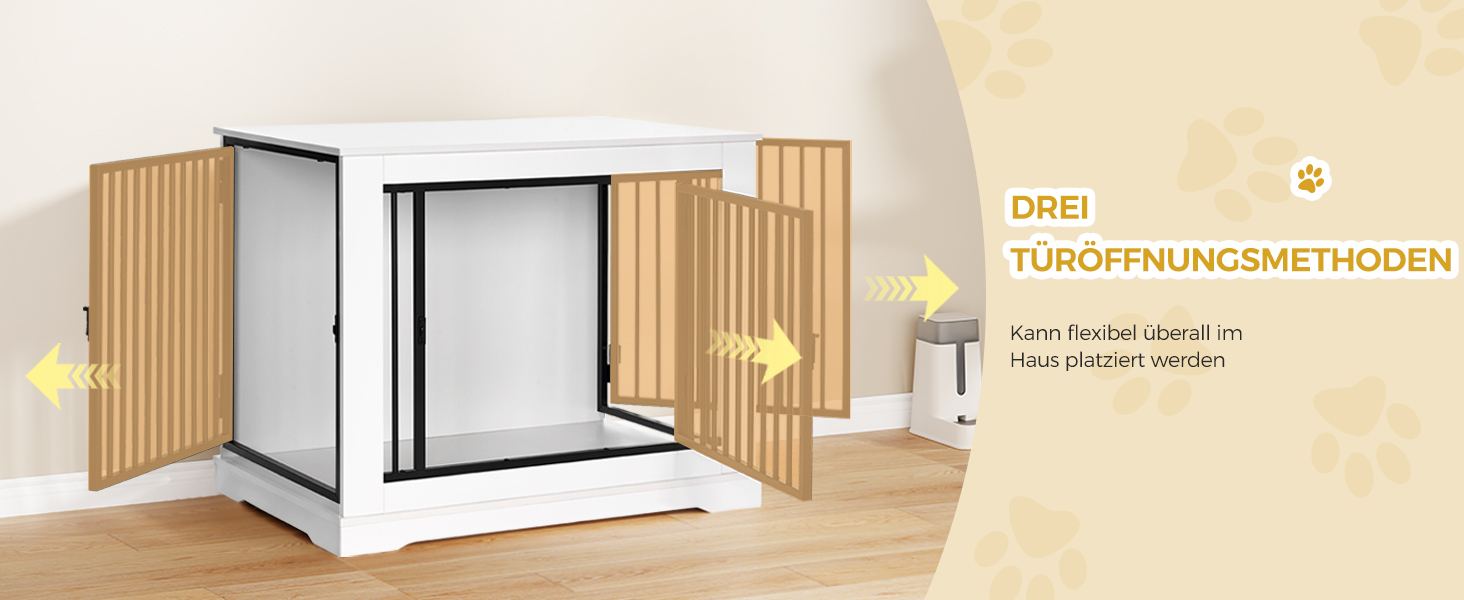 BEWISHOME Клітка для собак, 81 см, дерев'яна, з 3 дверцятами, біла, для дому, Beistelltisch (табличка), 81x55x67.5 см, EMGL03W