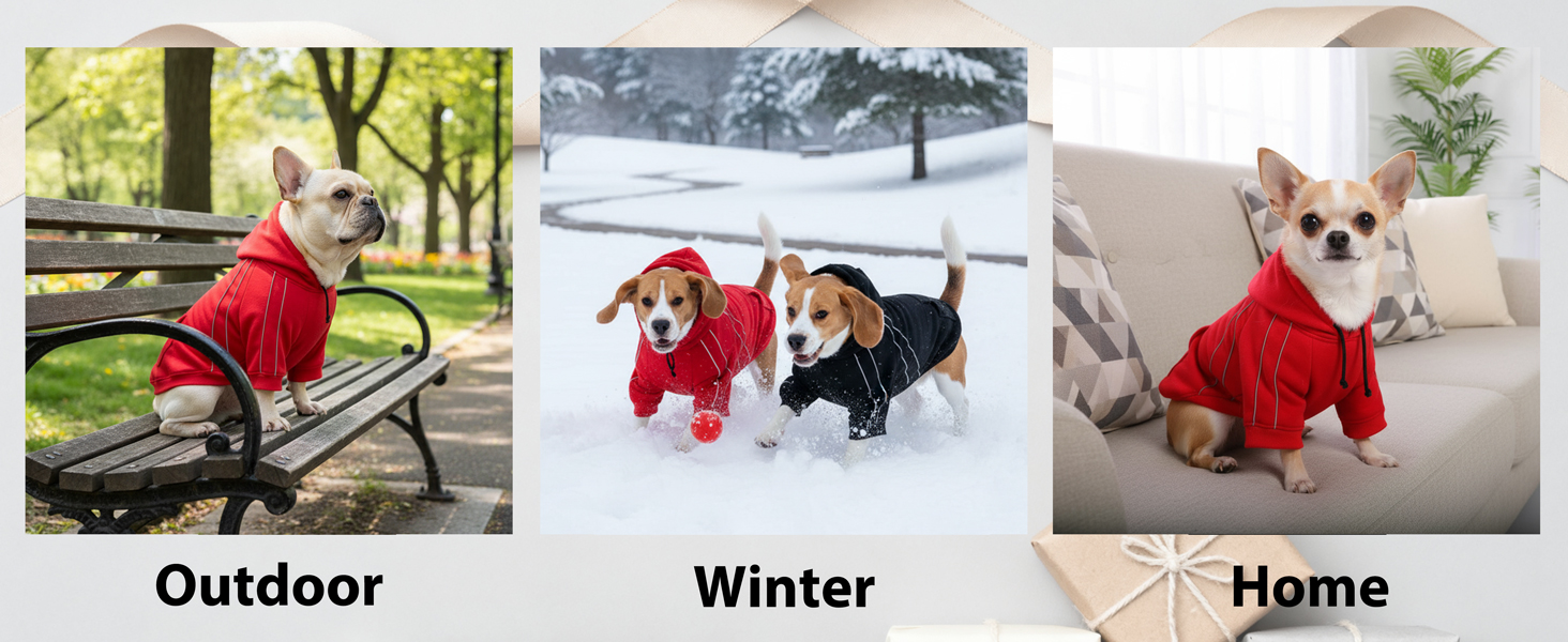 Теплий зимовий пуловер для собак ASENKU з флісу з відбиваючими смугами для маленьких собак XS, толстовка для собак з капюшоном та кишенями, куртка для собак з отвором для шлейки, м'яка та дихаюча зимова одяг для собак XS чорного кольору