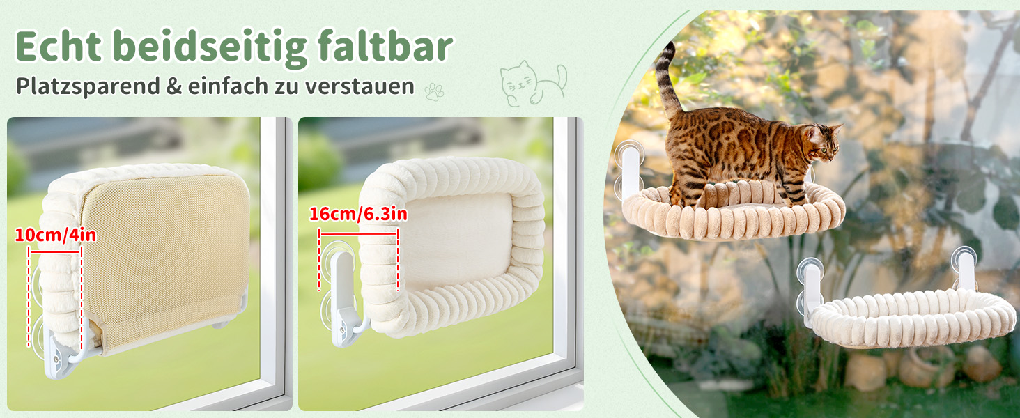 Ліжко для котів GUUSII HOME на вікно, розкладне, з кріпленням на віконну раму, до 18 кг, біле (M)