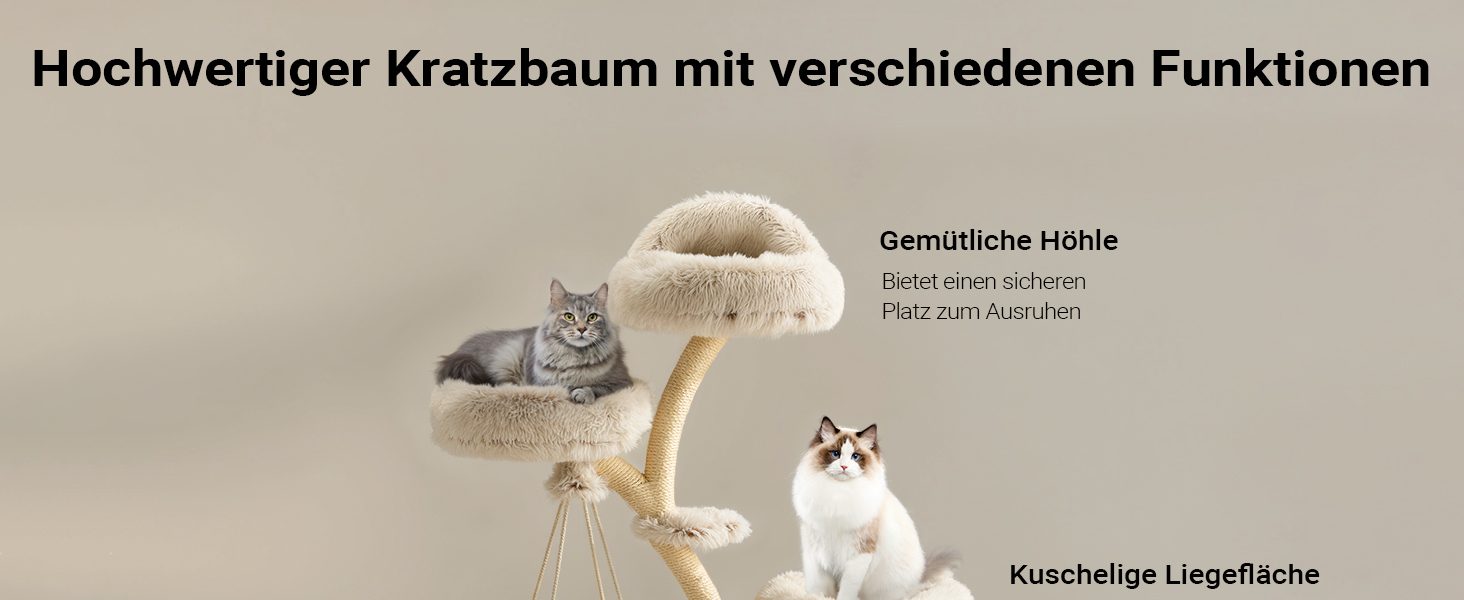 Кігтеточка для котів Fudajo Designer у вигляді дерева, 130 см, з плюшем та сизалем, з гамаком, для лазіння та відпочинку