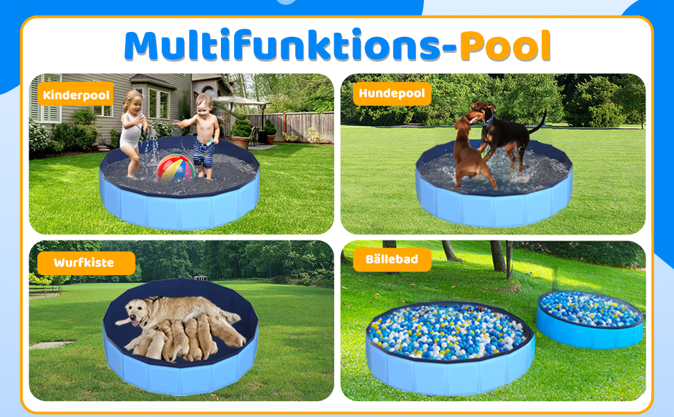 Складний басейн для собак CACSPS, 221 x 30,5 см, дитячий басейн з жорсткого пластику, неслизька ванна для собак на вулиці, задній двір, складний басейн для собак, дітей, домашніх тварин (Актуалізований, блакитний, 120 см)