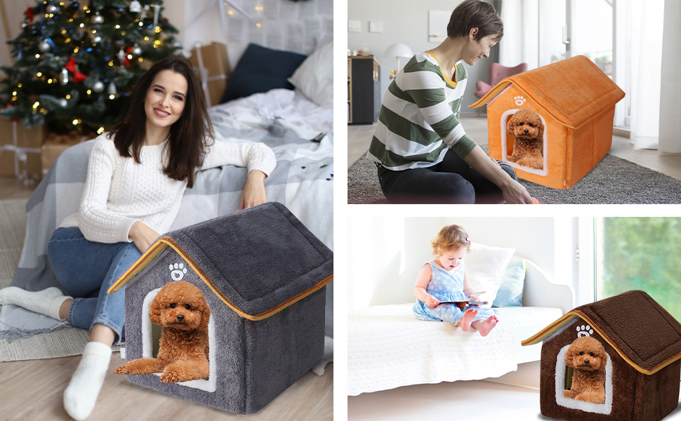 Кімната для домашніх тварин Galatée: тепле ліжко-печера для котів, миле складне котяче будиночок, зручне ігралу для собак, цуценят, кошенят та кроликів (M, сірий)