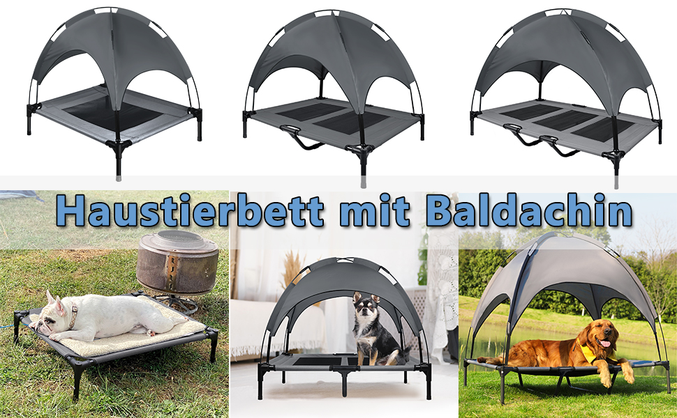 Підвищене ліжко для собак з балдахіном, 76x61x76 см, з металевим каркасом, тканинне, дихаюче, для собак та котів, для дому та вулиці