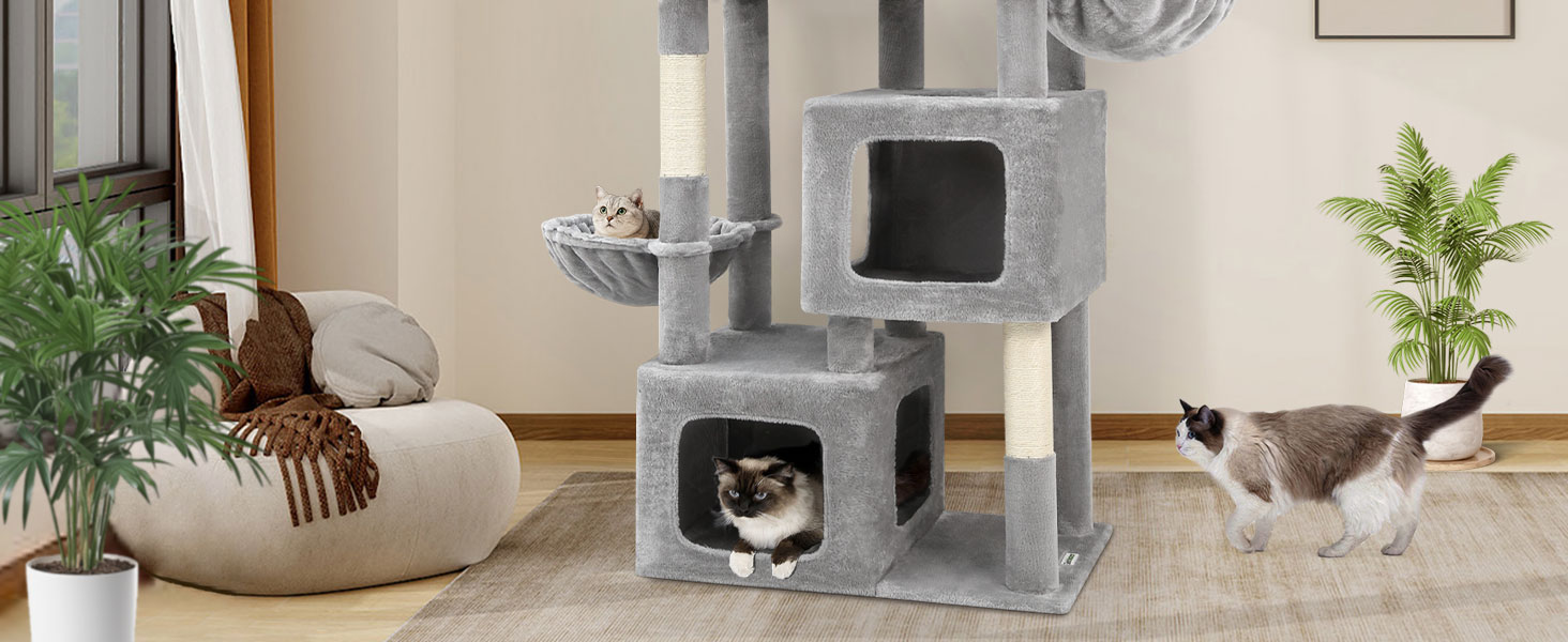 Драбина для котів Globlazer XXL, 189 см, сірий, з великою печерею та платформами