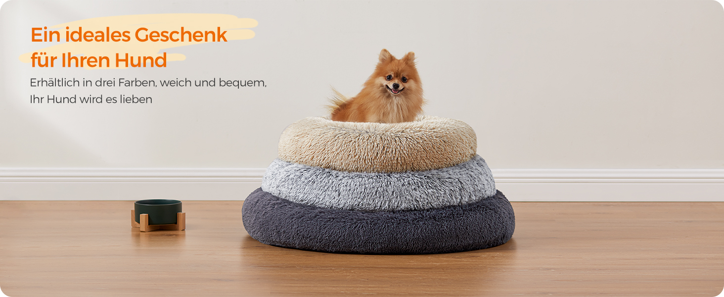 Ліжко для собак Feandrea, ліжко для котів, подушка-донат, 70 см, м'який плюш, знімний наповнювач, Ombré-Сірий