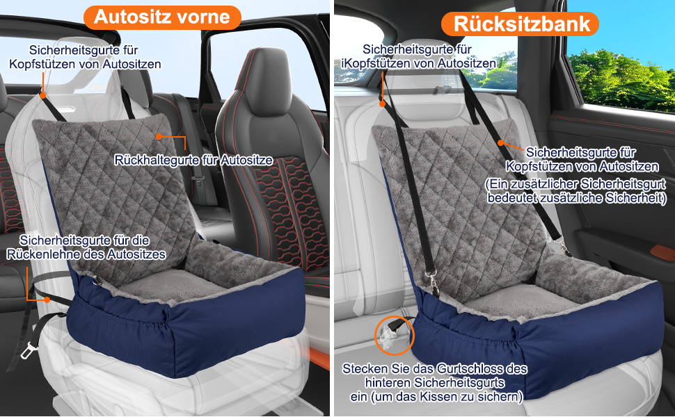 Автомобільний лежак для собак маленьких та середніх порід – м'який плюшевий лежак з кишенею для зберігання, стійкий до подряпин, для заднього та переднього сидіння, з ременем безпеки, блакитний, колір 03