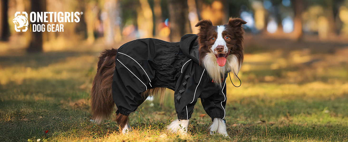 Регульована дощова куртка для собак OneTigris RIDERSTORM, чорна, XL (машинне прання)