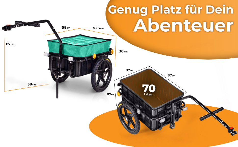 Причіп для велосипеда SAMAX 90 літрів, 80 кг з комплектом: з'єднувач, захисний тент, кріплення. Чорний, для перевезення вантажів.