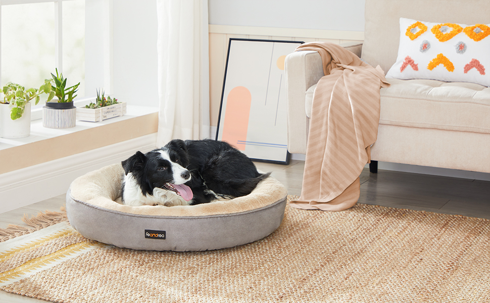 Кругла лежанка для собак та котів Feandrea, діаметр 70 см, сірий колір