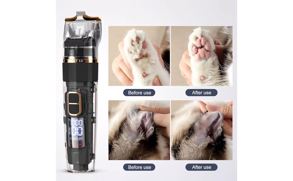 HEMOTON Набір для стрижки тварин: бездротова машинка для собак та котів з LCD-дисплеєм, тиха, миється, акумуляторна