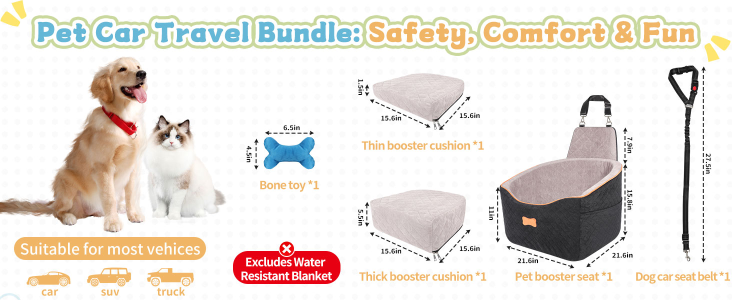 Автокрісло для собак COCASES - зручний кошик для собак малих та середніх порід, регульована висота, з безпечним ременем, знімний та миючий чохол