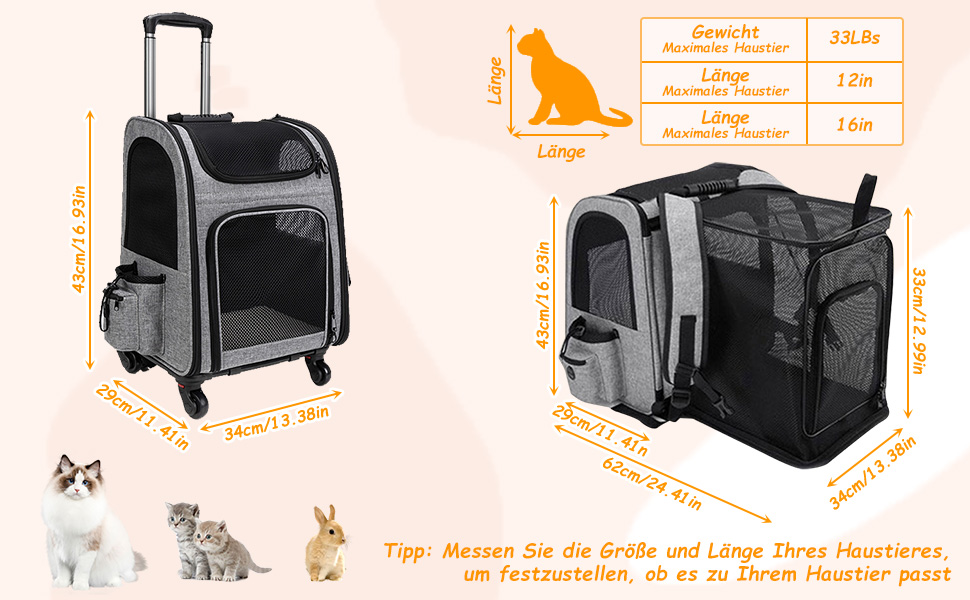 Транспортна переноска для котів та собак з візком Stil, розширювана, до 15 кг