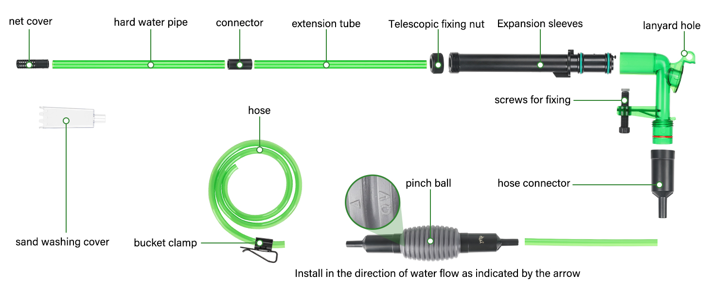 Сифон для акваріума AQQA: очищувач ґрунту, 3-в-1, до 60 см