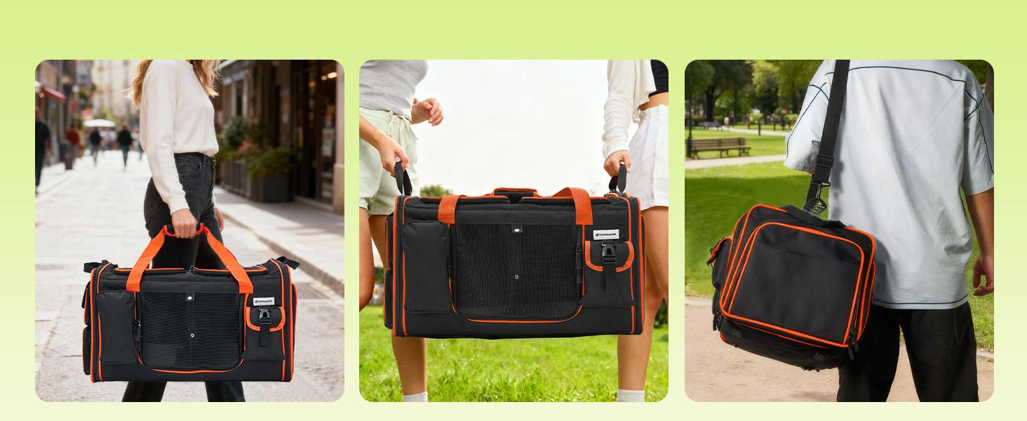 Транспортна переноска для котів Odoland, 60x38x35 см, розширювана, з туалетом для котів, з плечовим ременем, ідеальна для подорожей