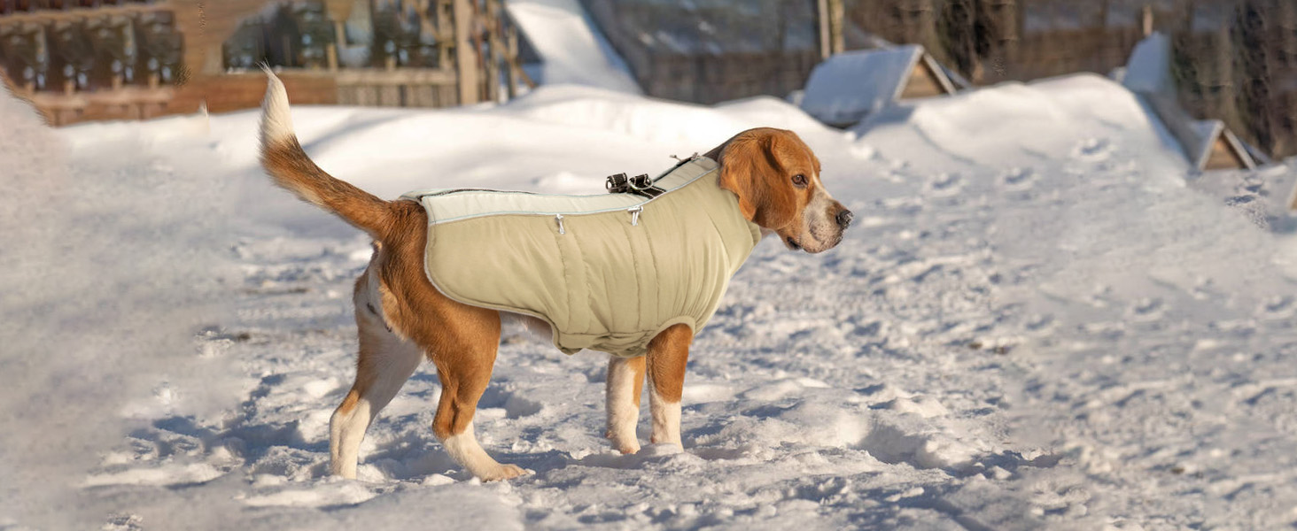 Водонепроникний теплий зимовий одяг для собак - куртка-манжетка з отвором для шлейки, армійський камуфляж, для собак маленьких, середніх та великих порід, з світловідбиваючими смугами, блискавкою (S, Абрикосовий)
