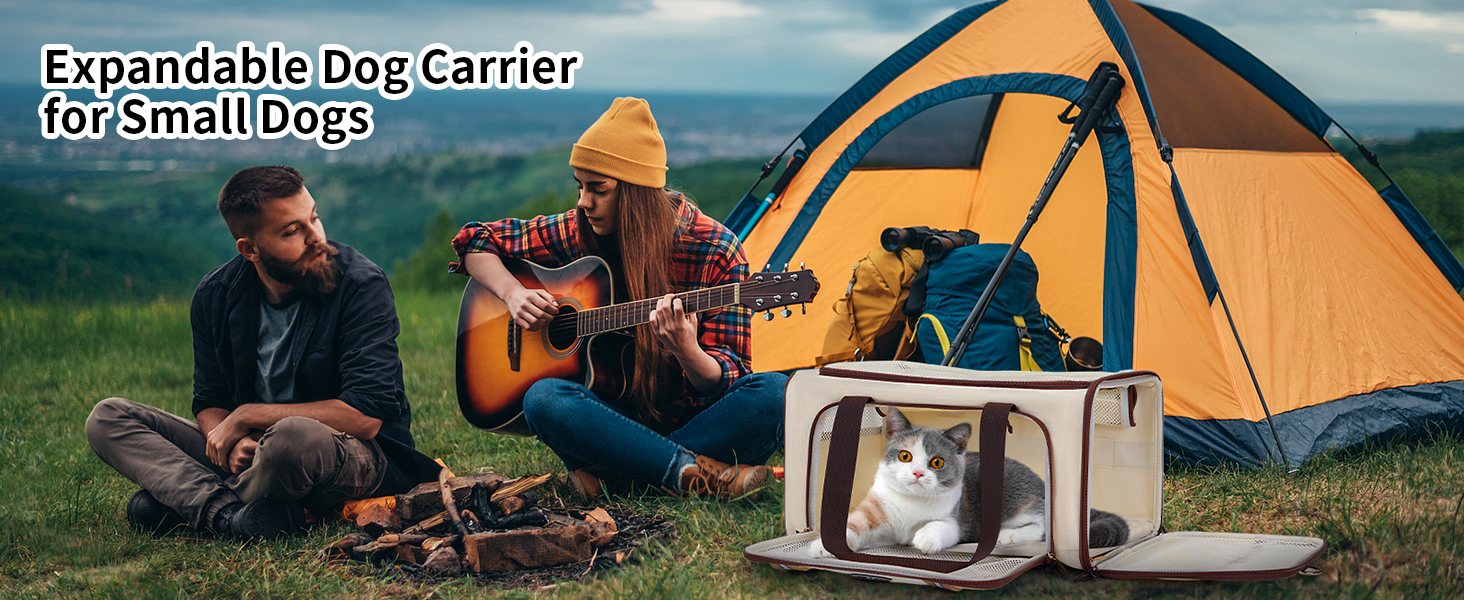 Транспортна сумка для котів Wakytu, схвалена авіакомпаніями, розширювана, м'яка переноска для кошенят та маленьких собак з великим килимком