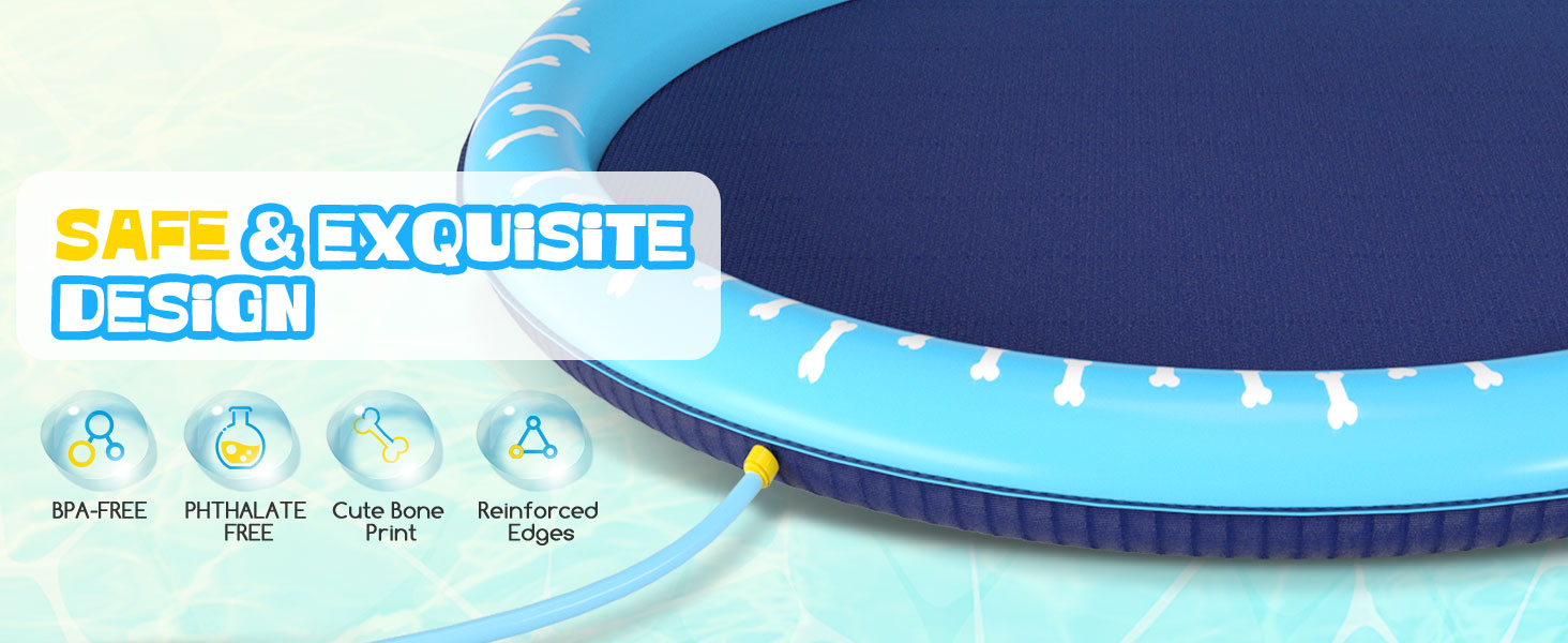 Надувний басейн для собак Nobleza D140см, Splash Pad для великих та маленьких собак, антиковзаюча підстилка, блакитний та світло-блакитний