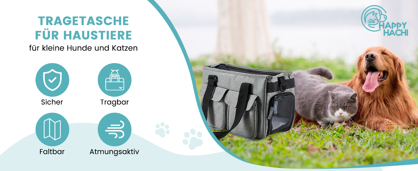 Транспортна переноска для котів та собак Happy Hachi, складана, з регульованим плечовим ременем, з м'якою оббивкою, для авіаперельотів, туристична переноска