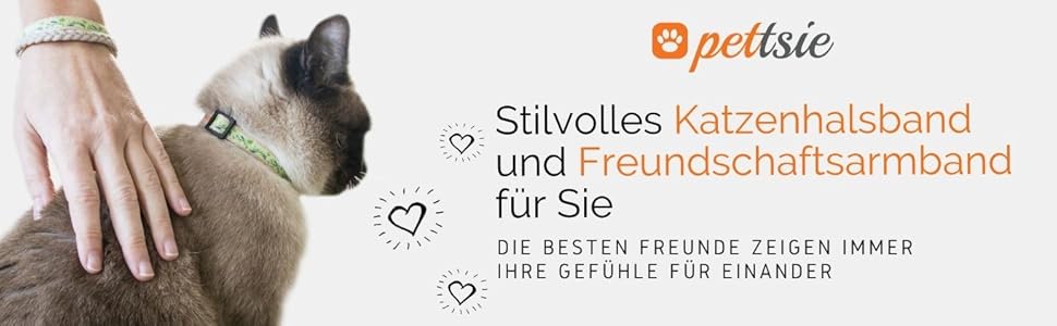 Набір нашийників для котів Pettsie та браслети дружби, безпечний дизайн з м'якої бавовни, D-подібне кільце для аксесуарів, регульований розмір 19-29 см, зелений
