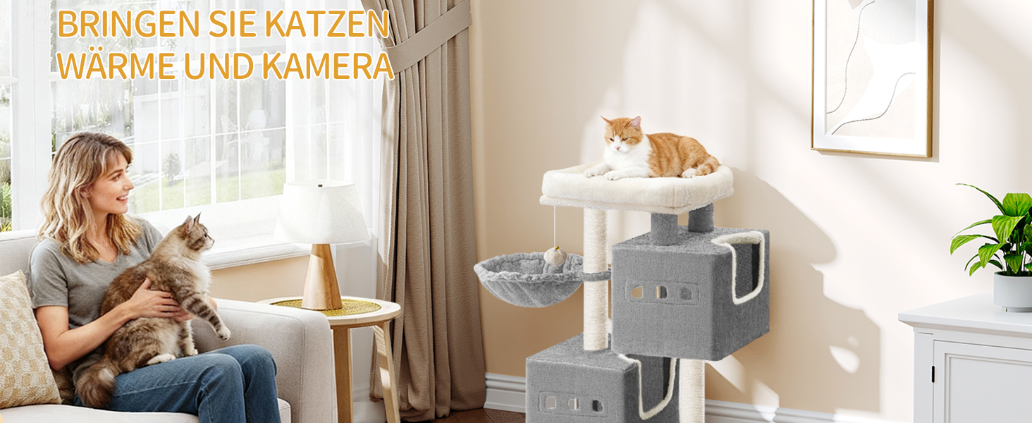 Дерево для кігтів Hzuaneri Kratzbaum 75 см, кігтеточка для котів з лежаком, будиночком, сизалевими стовпчиками та іграшками, сірий колір, MS07618LG