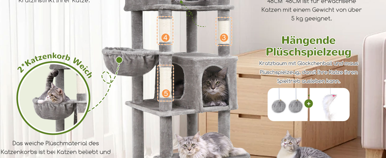 Драбина-будинок для котів Globlazer S74 XXL (188 см, сірий) - міцна, кутова, з будиночком та платформами