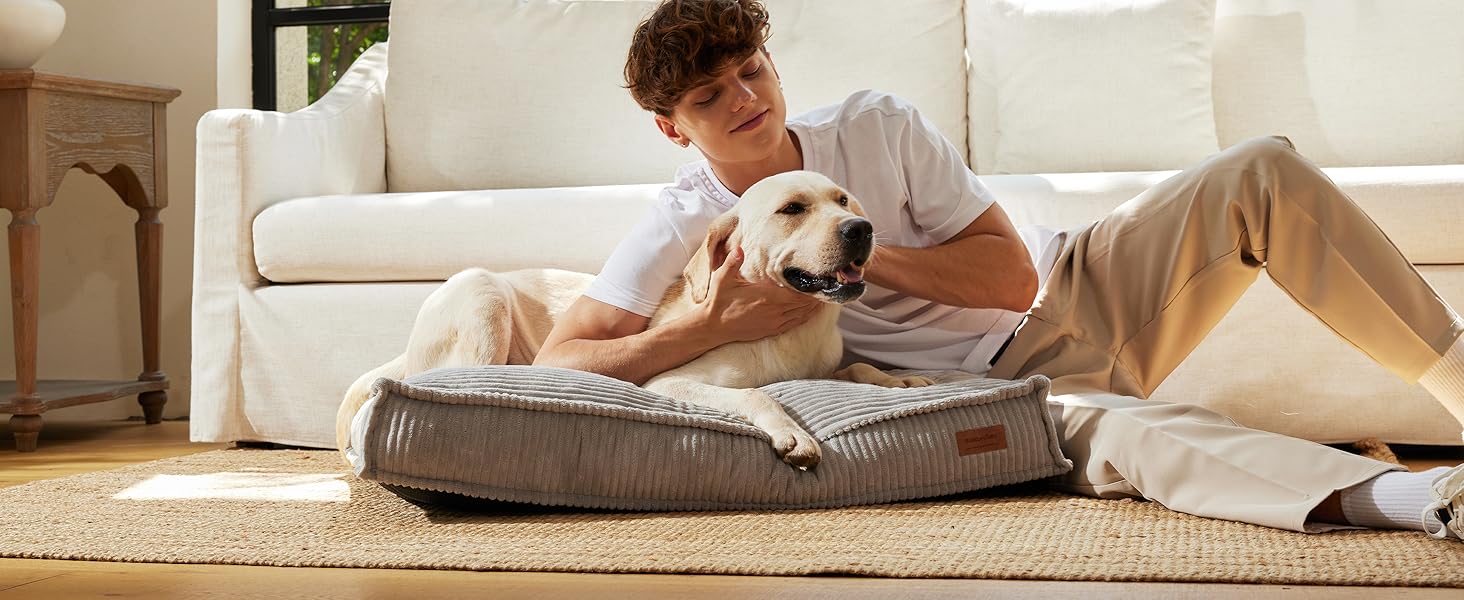 Ортопедичне ліжко для собак FUKUMARU - 91x64x14 см, знімний вологостійкий чохол, м'який килимок для собак, матрац для собак, ковзаюча поверхня, сірий колір.