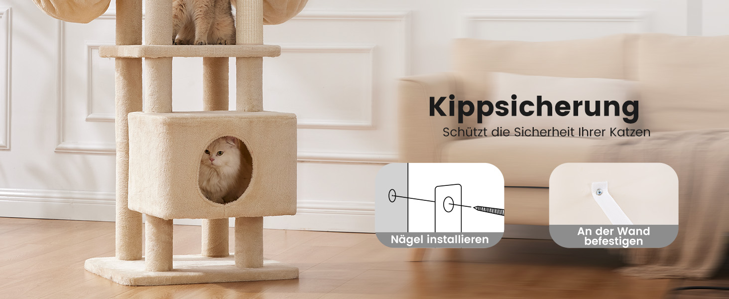 Дерев'яний кігтеточки для котів Gardner Pet Katzenbaum, 105 см, з платформою, 2 печерами, кошиком, сірий, для дому