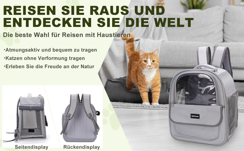 Рюкзак для кота/собаки до 7 кг, дихаючий, з сіткою та страхувальним ремінцем – водовідштовхувальне оксфордське полотно, складаний, для подорожей, ветеринара (сірий)