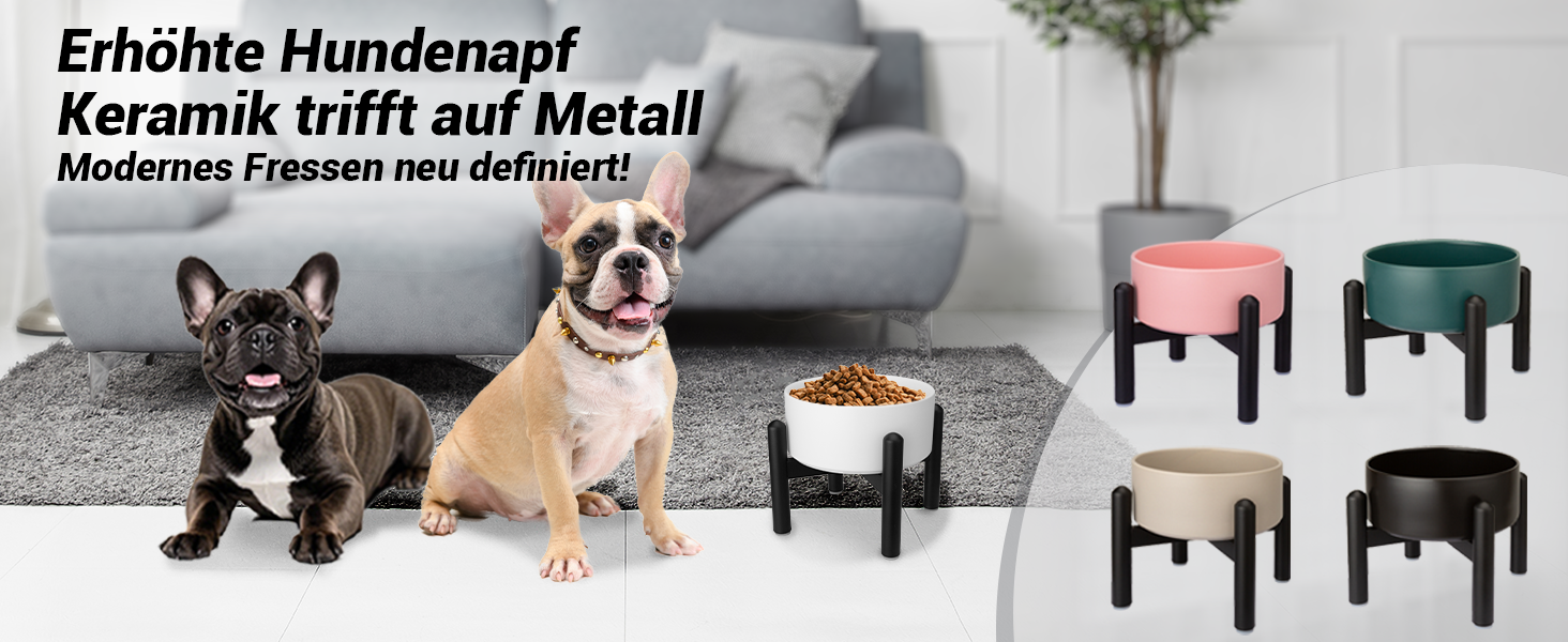 Підвищена годівниця для собак, керамічна миска для корму з нержавіючою підставкою - для маленьких та середніх собак, діаметр 15,5 см, об'єм 850 мл, білий колір