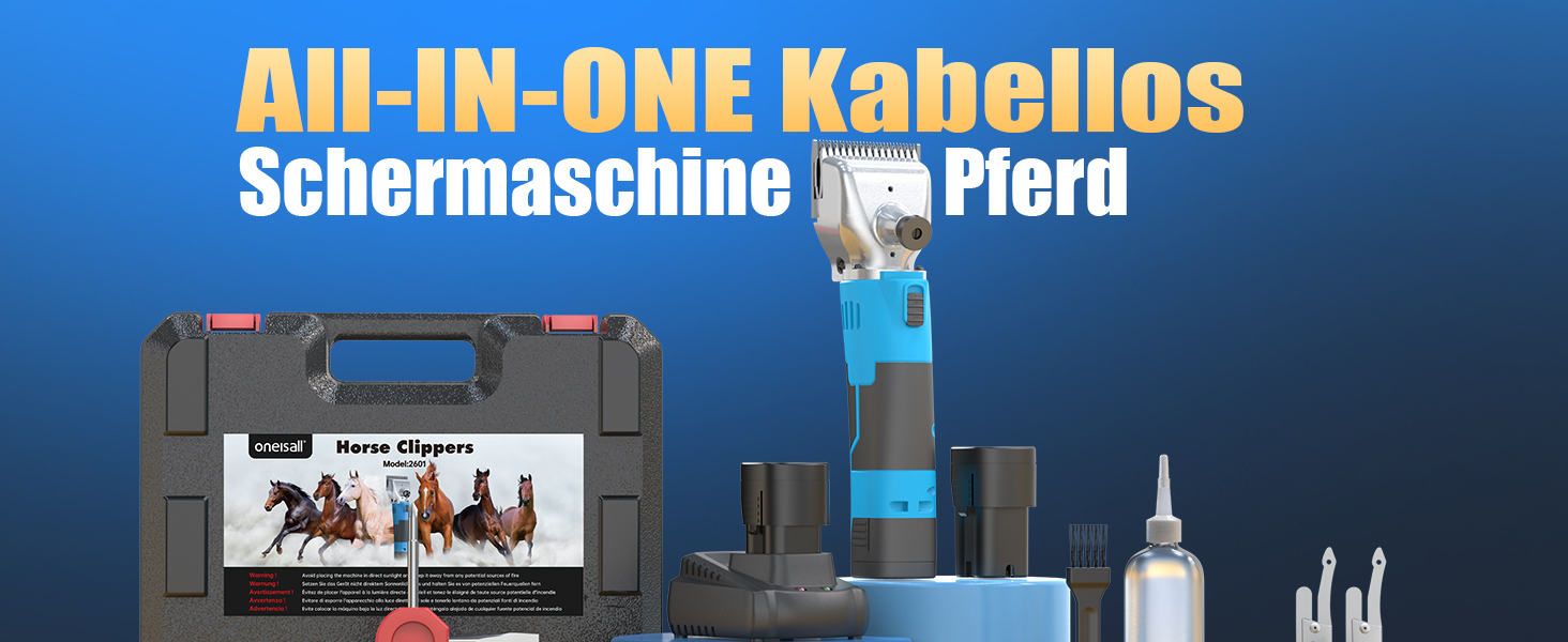Професійна машинка для стрижки коней та овець oneisall з 2 акумуляторами, 2400 обертів/хв, для густого та сплутаного волосся, синього кольору