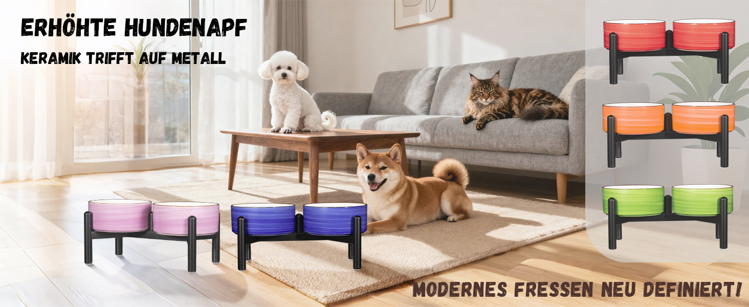 Керамічна годівниця для собак на підставці з нержавіючої сталі - подвійна годівниця для маленьких та середніх собак, антиковзаюча, для корму та води, 350г/660мл, 15см, блакитна