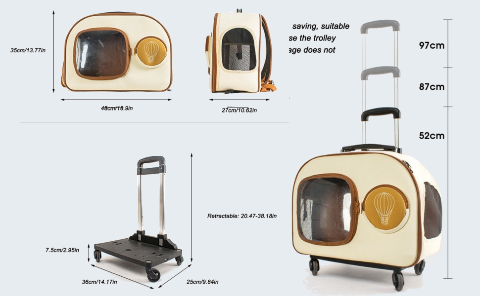 Транспортна переноска для котів та собак на колесах, переноска для тварин, переноска на колесах, знімний відсік, переноска-візок для подорожей та піших прогулянок