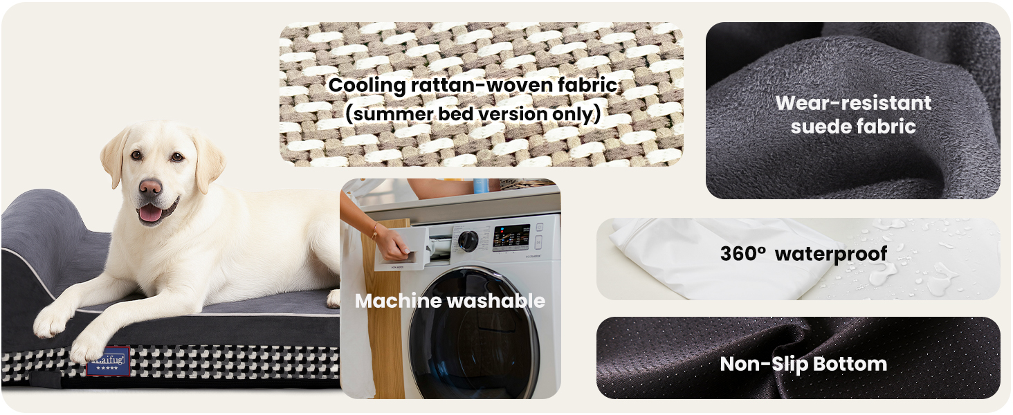 Ортопедичне ліжко для собак Laifug з ефектом пам'яті, велике, водонепроникне, сірий сланцевий колір, 127 x 92 x 23 см