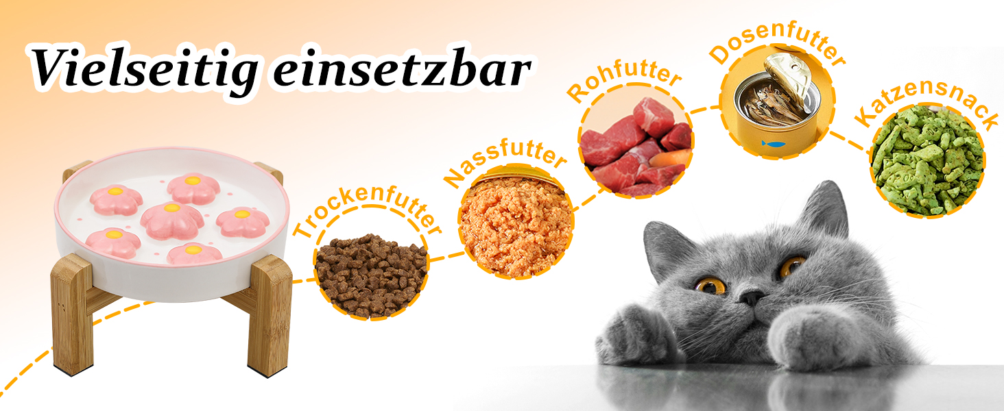 Підвищена годівниця для котів Anti Schling Napf - керамічна годівниця з антиковзним основанням, інтерактивна, для повільного годування, рожеві квіти