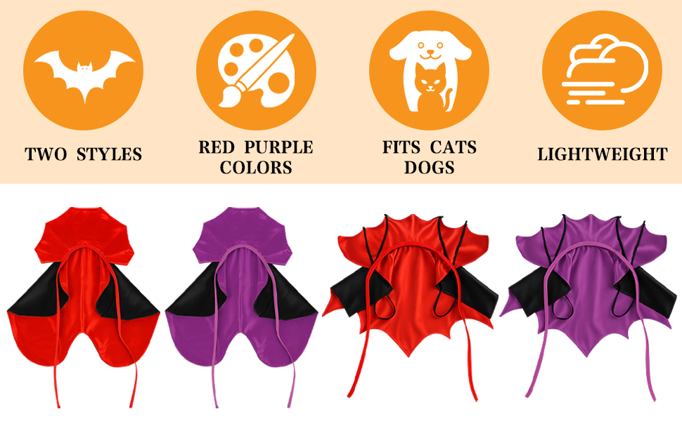 Костюм на Хелловін для собак та котів: вампірський набір, чорний/червоний, чорний/фіолетовий. Розміри S, червоний