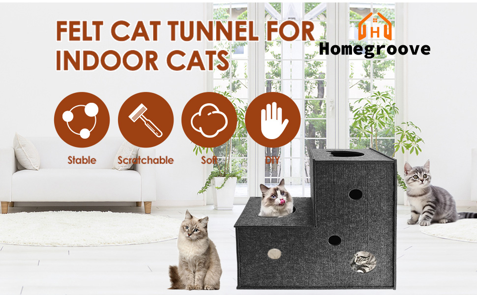 Туннель для котів Homegroove L-подібний, великий, з фільцу, інтерактивний, DIY, сірий