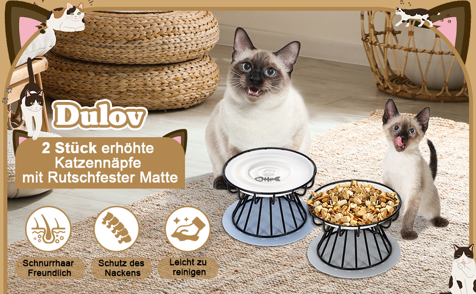 Набір мисок для котів з кераміки з металевим підставкою (2 шт.) - підняті миски для годування котів, неслизькі миски, сучасний дизайн